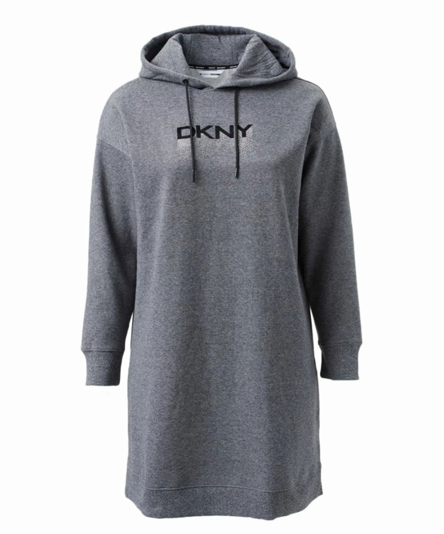 Clothing | * Flash Sale Dkny Sport Black Heather Long-Sleeve Embellished Drip Logo Hooded Dress Plus For Women