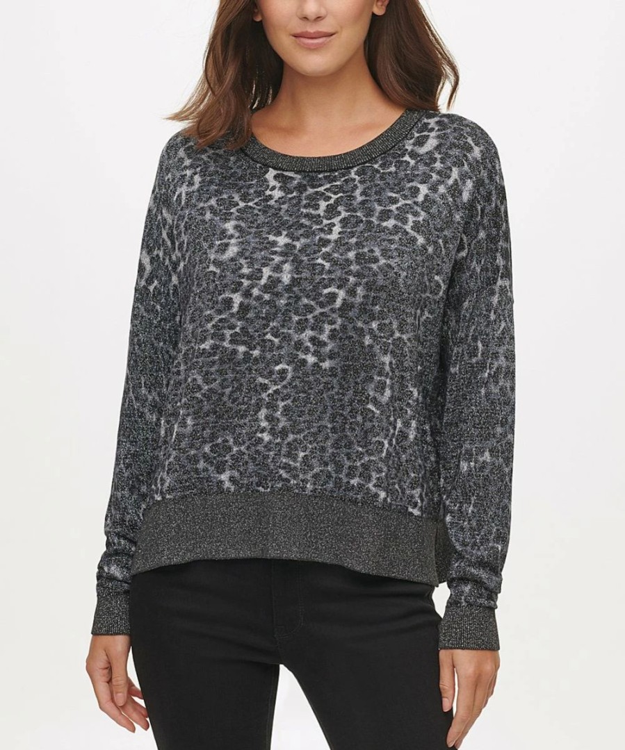 Clothing | * Wholesale Dkny Heather Charcoal Leopard Lurex Sweater Women