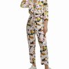 Clothing | * Wholesale Dkny Black Multicolor Floral Zip-Front Three-Quarter Sleeve Jumpsuit Women