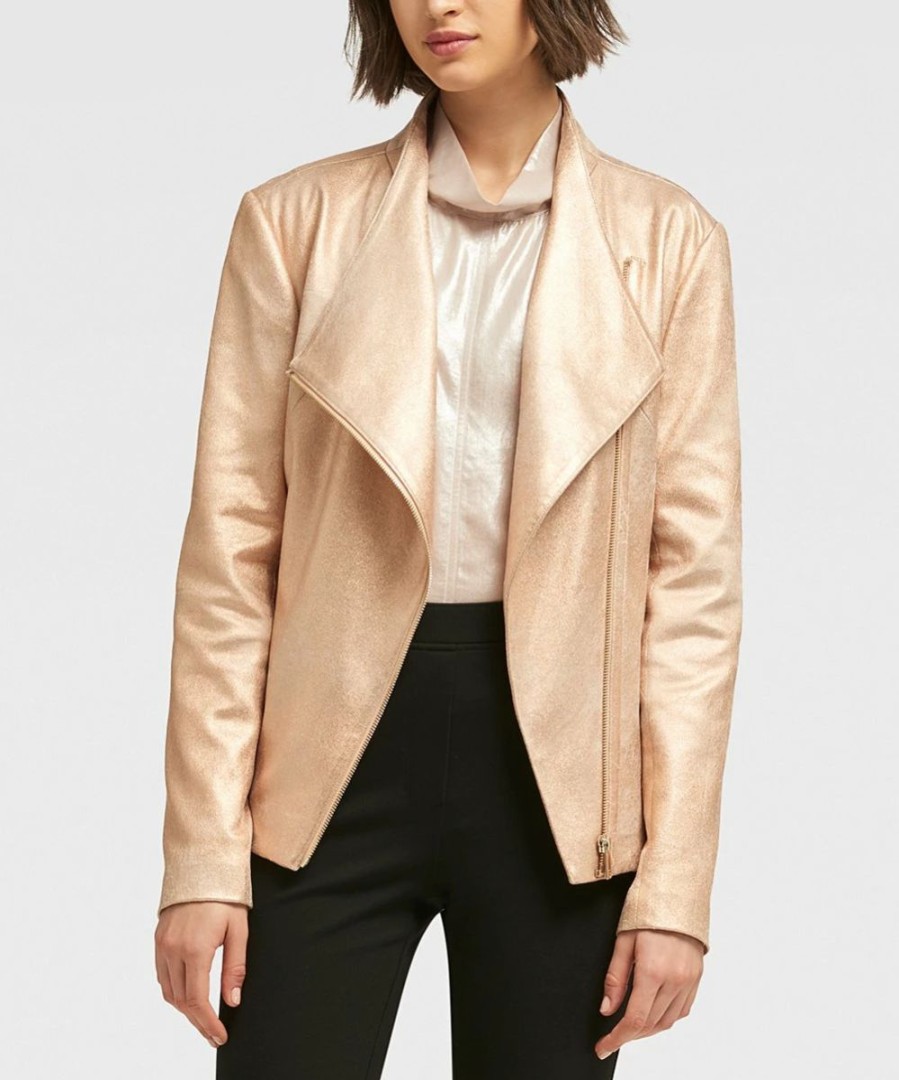 Clothing | * Hot Sale Dkny Rose Gold Faux Suede Moto Jacket Women