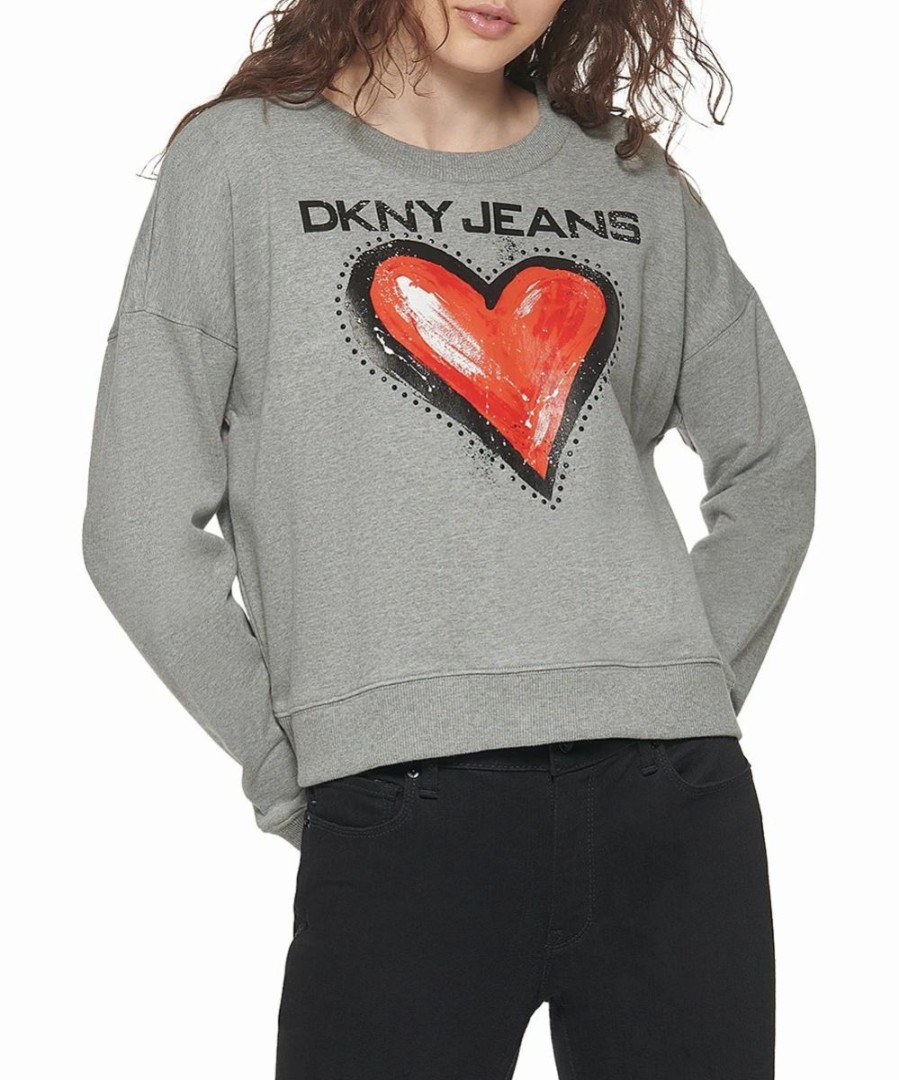 Other | * Discount Dkny Avenue Gray Long-Sleeve Graffiti Heart Crewneck Sweatshirt Women For Other