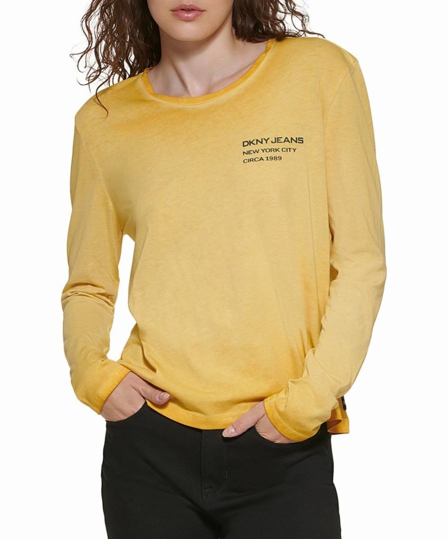 Clothing | * Best Reviews Of Dkny Gold Yellow Cold Pigment Dye Long-Sleeve Crewneck Tee Women