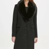 Clothing | * Deals Dkny Black Furry-Trim Shawl-Collar Wool Blend Coat Women