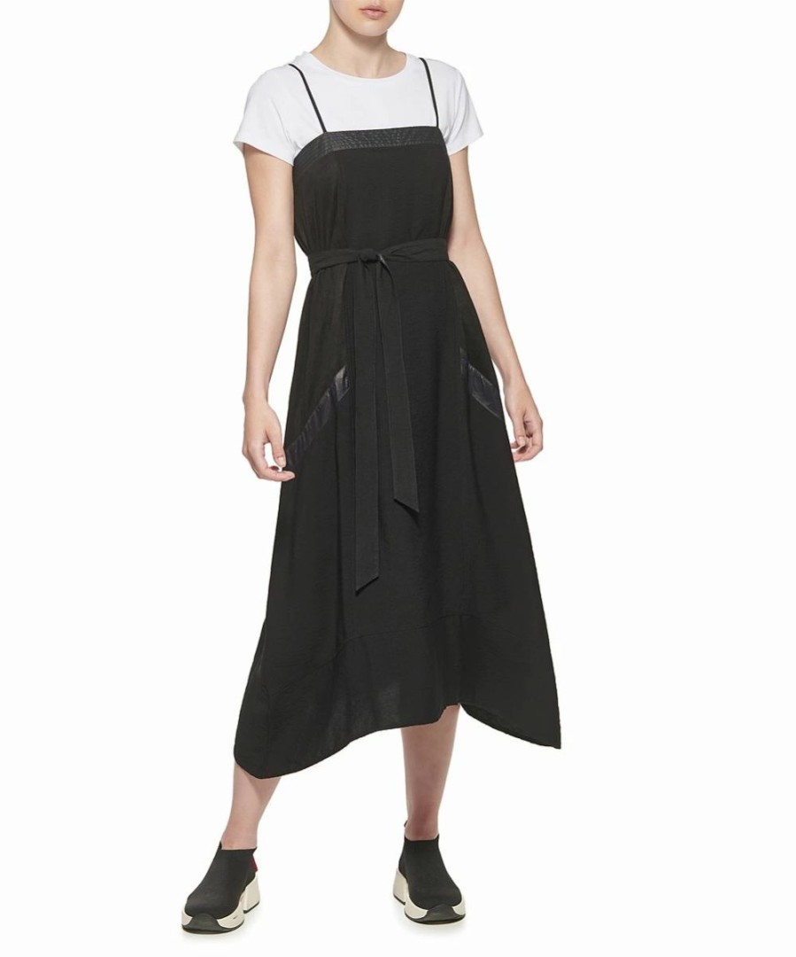 Clothing | * Coupon Dkny Black Tie-Waist Sleeveless Dress & White Crewneck Tee Women