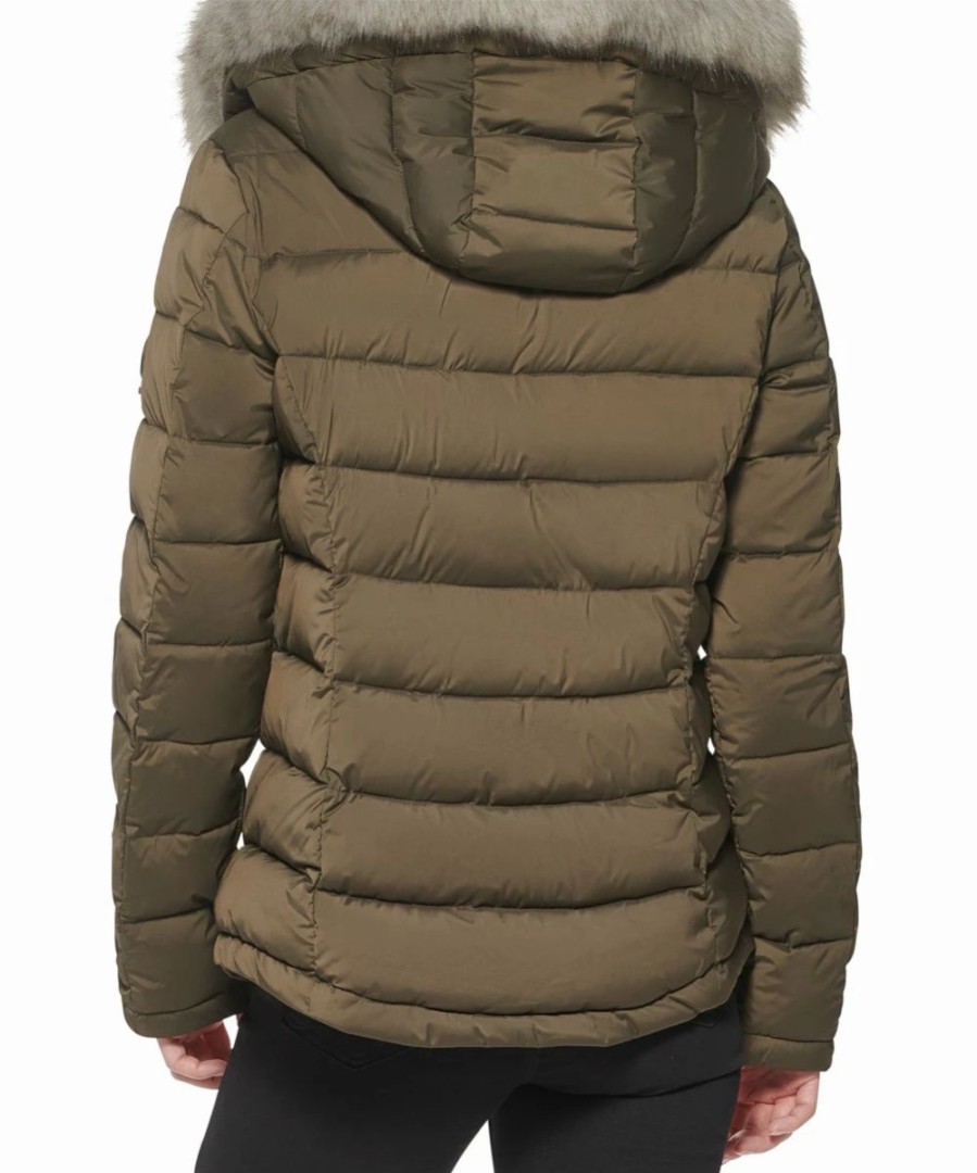 Clothing | * Coupon Dkny Loden Green Faux Fur-Trim Fitted Puffer Jacket Women & Juniors