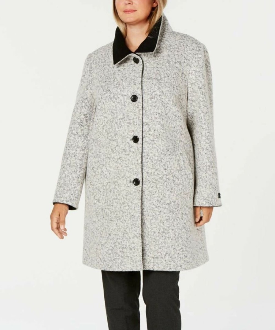 Clothing | * Budget Dkny White & Black Boucle Wool-Blend Coat Plus For Women