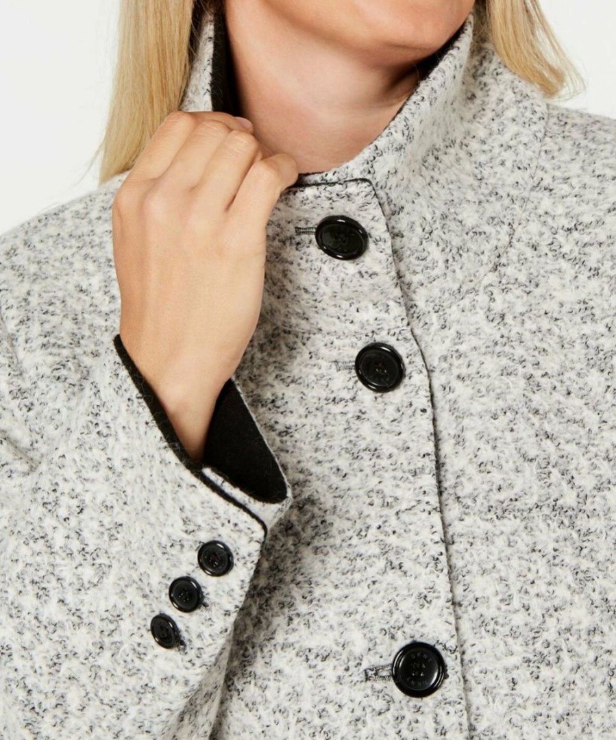 Clothing | * Budget Dkny White & Black Boucle Wool-Blend Coat Plus For Women