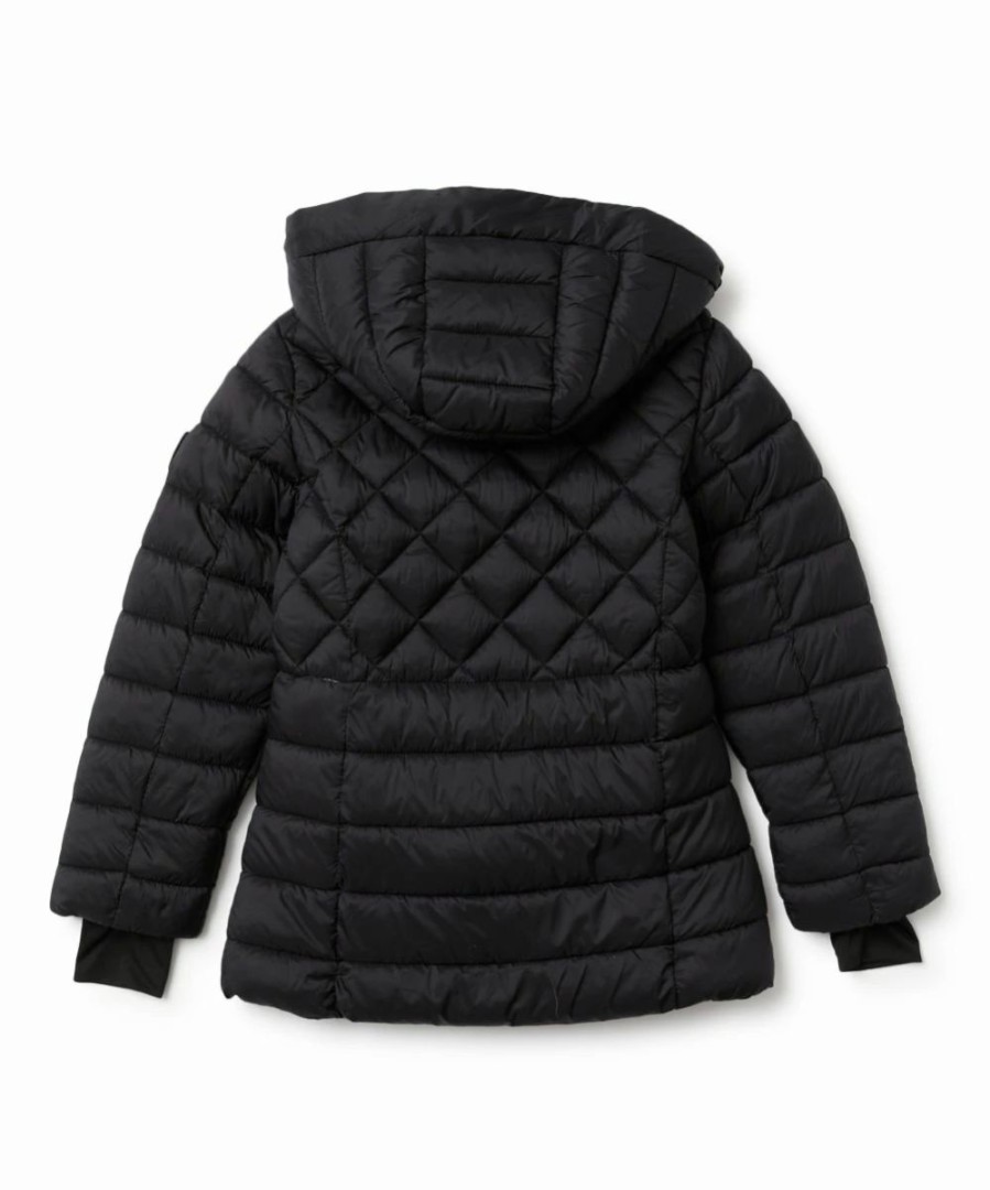 Clothing | * Flash Sale Dkny Black Diamond Quilted Hooded Jacket Girls For Kids