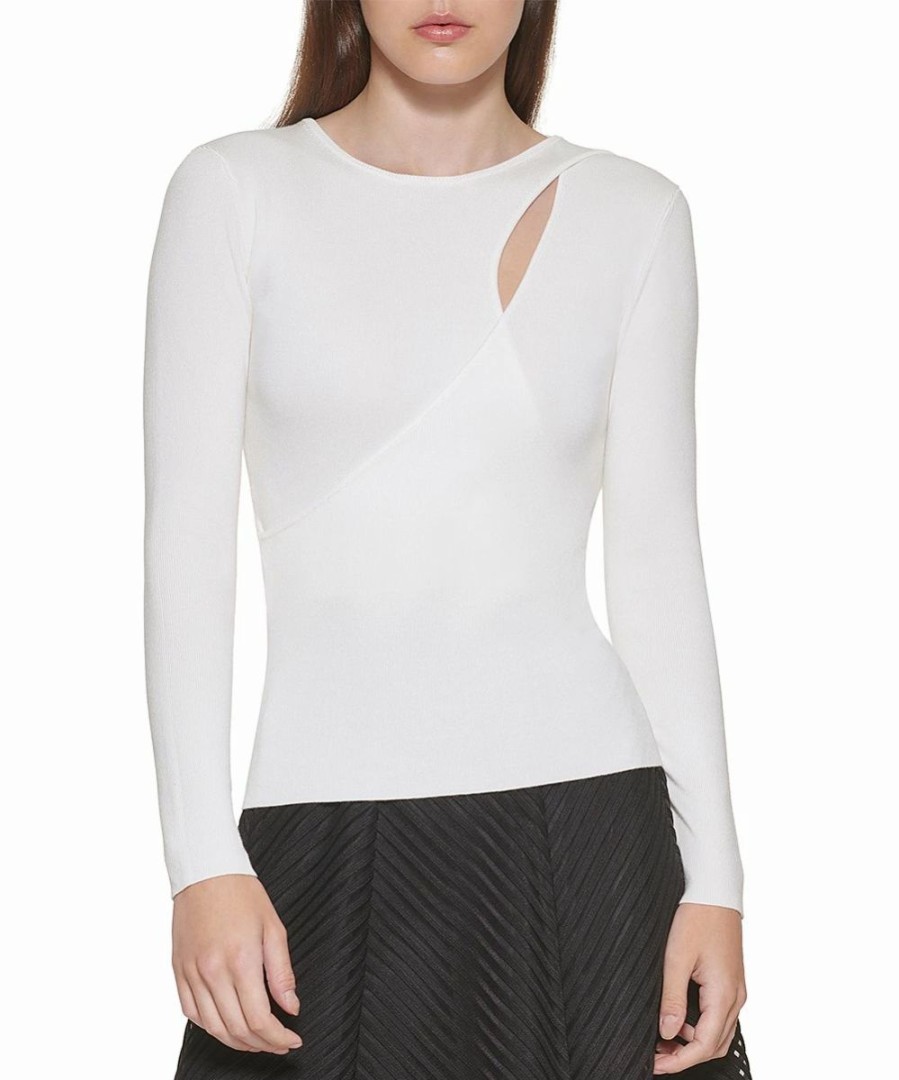 Clothing | * Discount Dkny Ivory Cutout Long-Sleeve Sweater Women