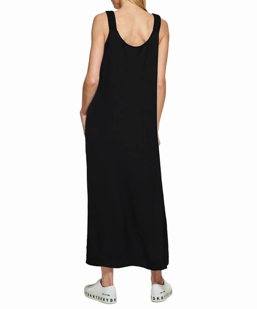 Clothing | * Wholesale Dkny Black Ruched-Strap V-Neck Maxi Dress Women