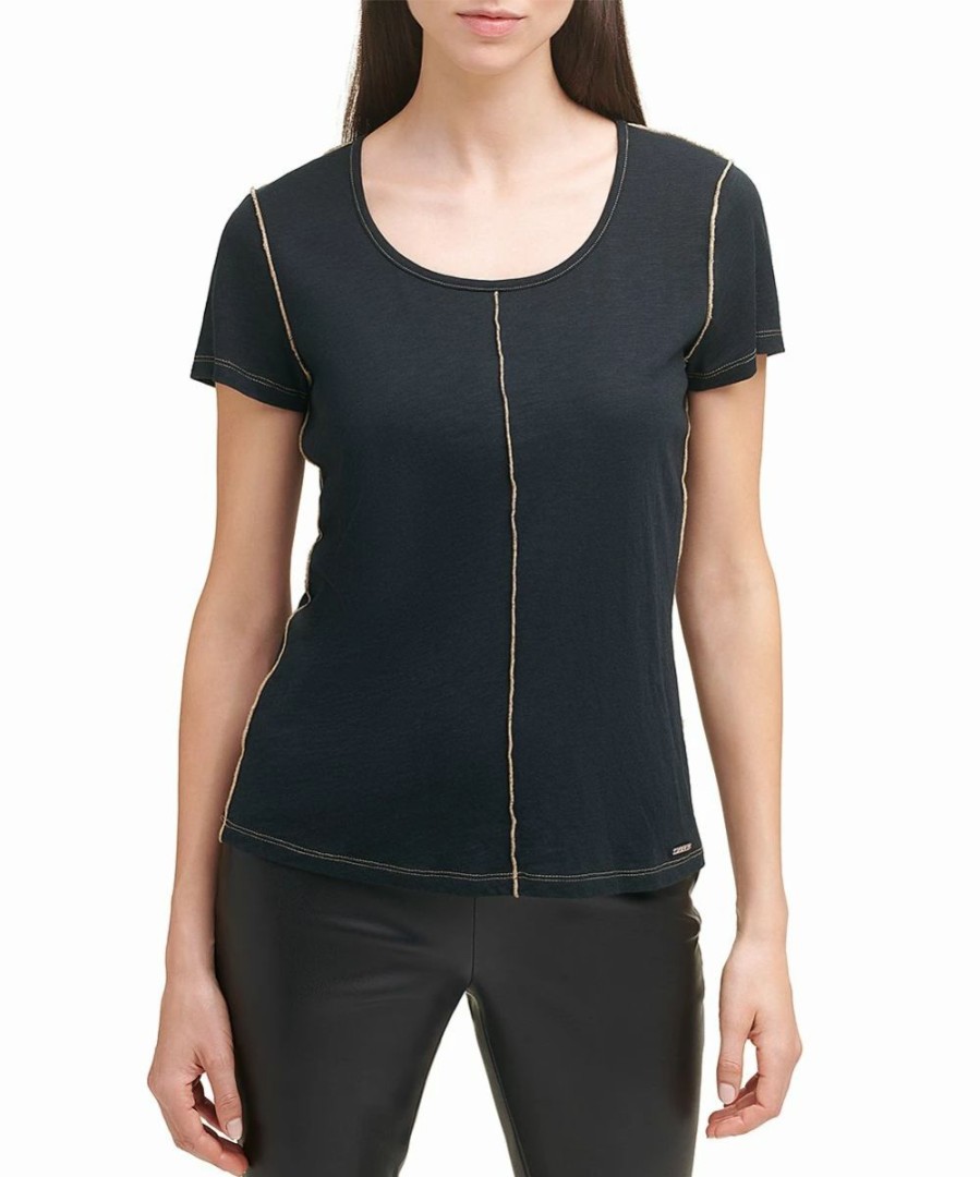 Clothing | * Coupon Dkny Black Seam-Accent Scoop Neck Tee Women