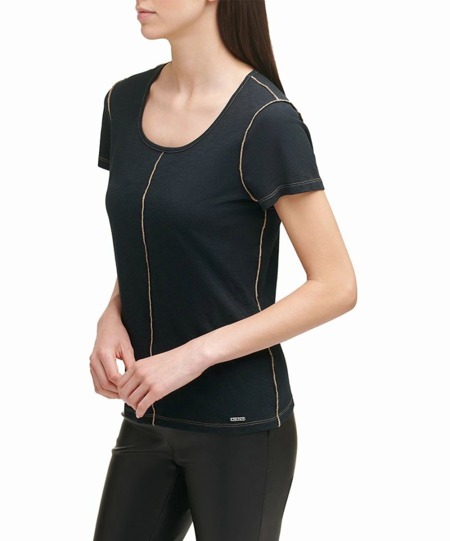 Clothing | * Coupon Dkny Black Seam-Accent Scoop Neck Tee Women