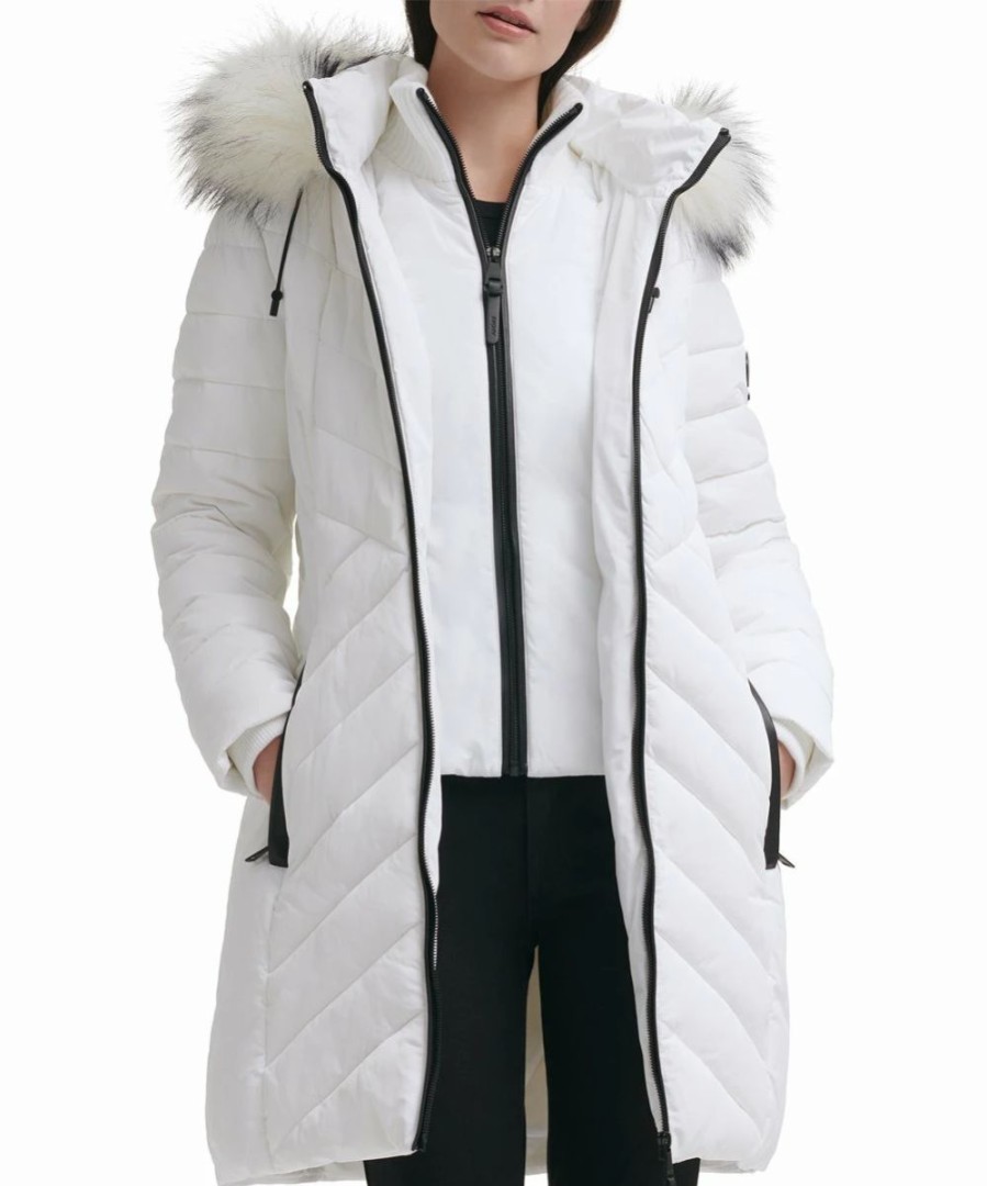 Clothing | * Best Reviews Of Dkny White Chevron Faux Fur-Trim Hooded Puffer Coat Women