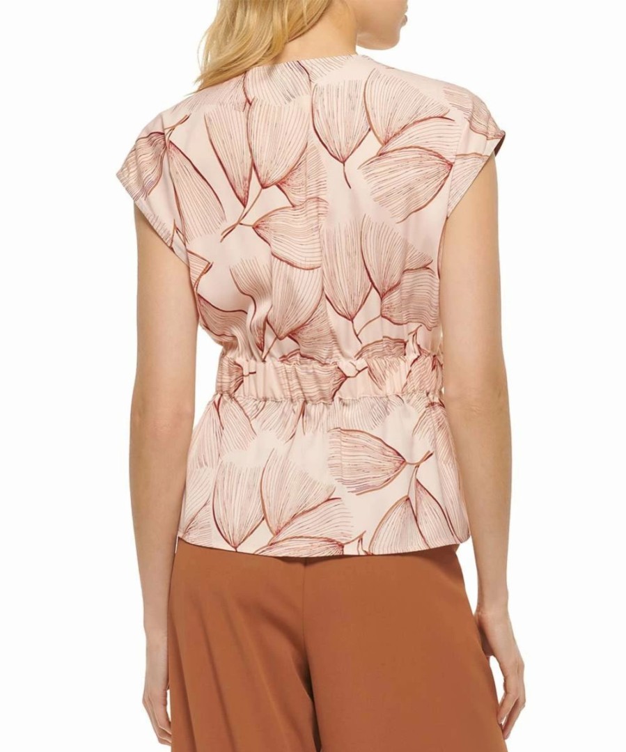 Other | * Outlet Dkny White & Beige Leaf Tie-Waist Cap-Sleeve V-Neck Top Women For Other