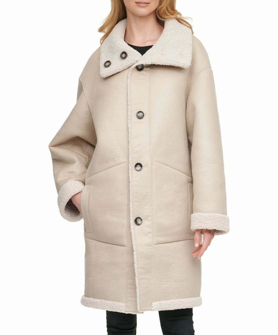 Clothing | * Deals Dkny Pumice Plush Pocket Turtleneck Button-Up Coat Women