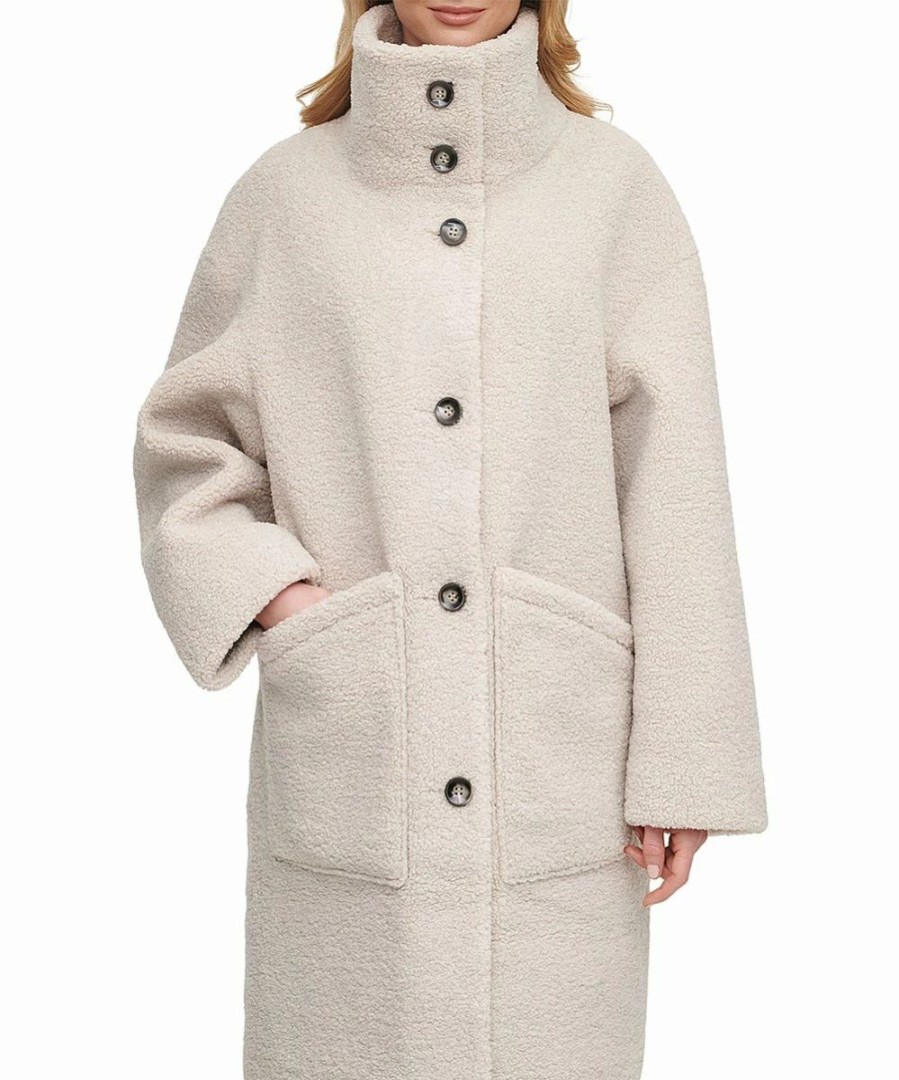 Clothing | * Deals Dkny Pumice Plush Pocket Turtleneck Button-Up Coat Women