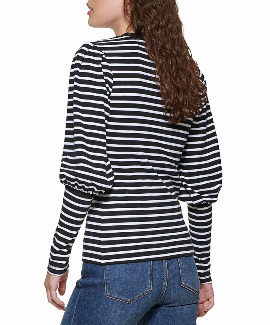 Clothing | * Coupon Dkny Black & White Stripe Puff Sleeve Crewneck Tee Women