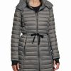 Clothing | * Promo Dkny Smoke Gray Cuff-Accent Belted Packable Puffer Coat Women