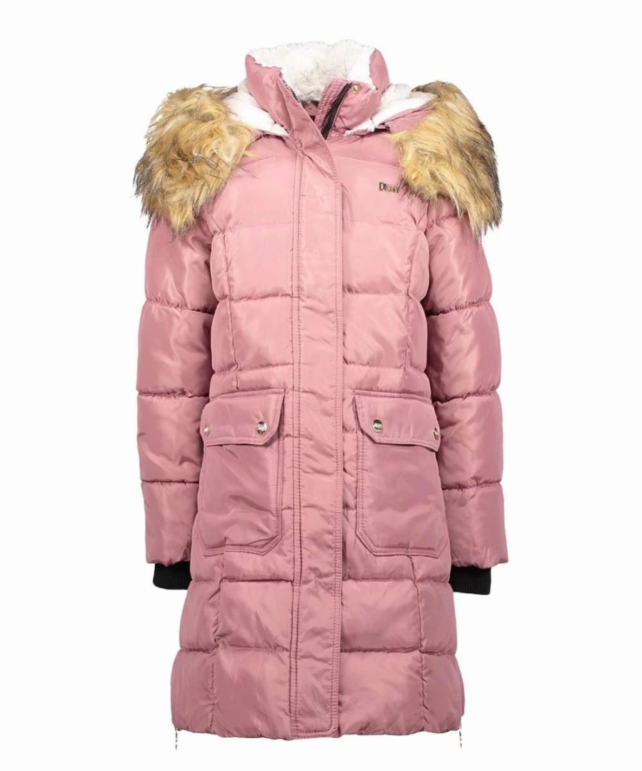 Clothing | * Flash Sale Dkny Dusty Rose Long Puffer Coat Girls For Kids