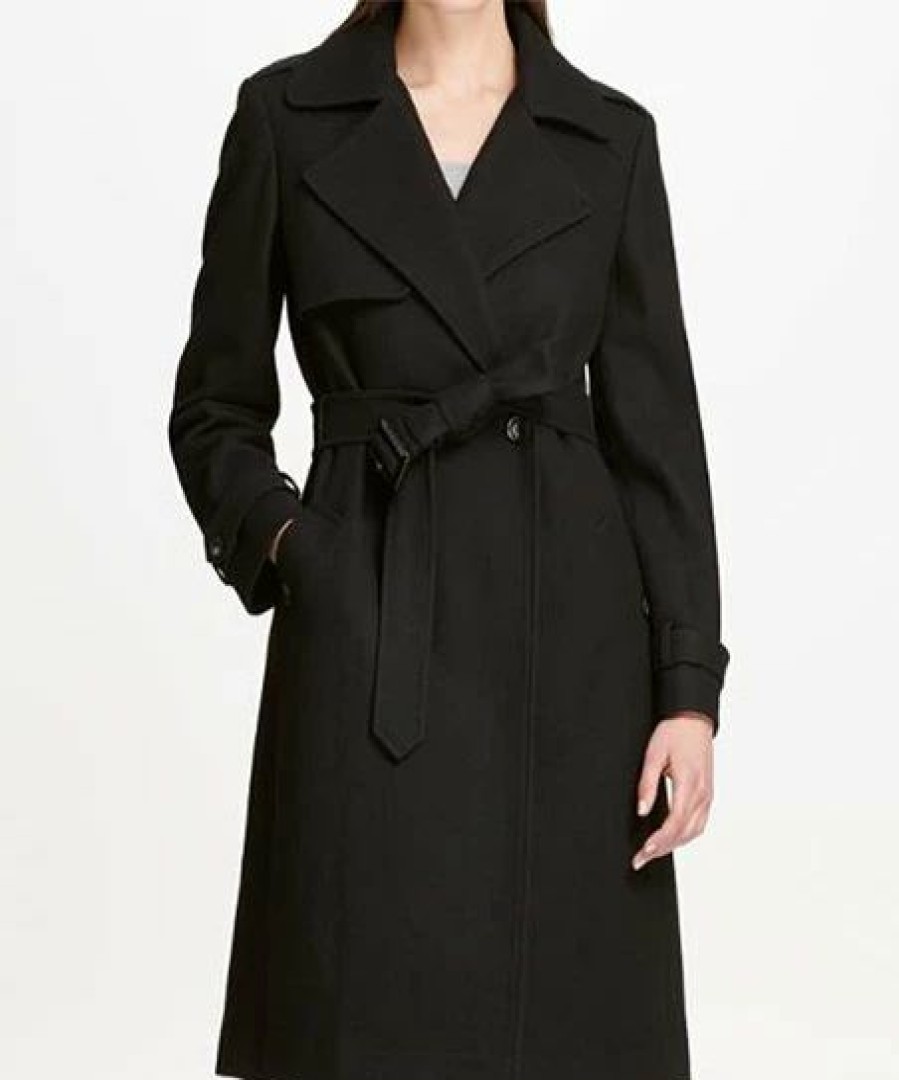 Clothing | * Coupon Dkny Charcoal Trench Coat Petite For Women