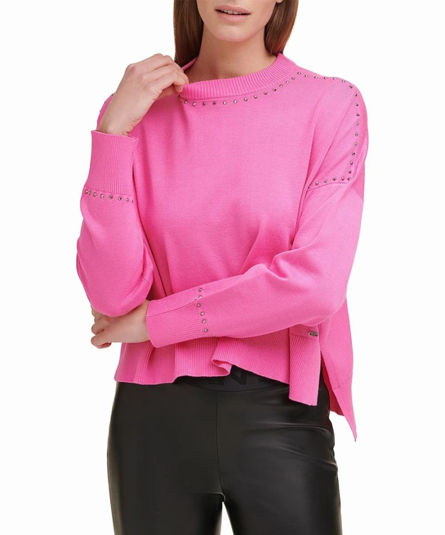 Clothing | * Best Sale Dkny Gogo Pink Rhinestone-Accent Crewneck Sweater Women