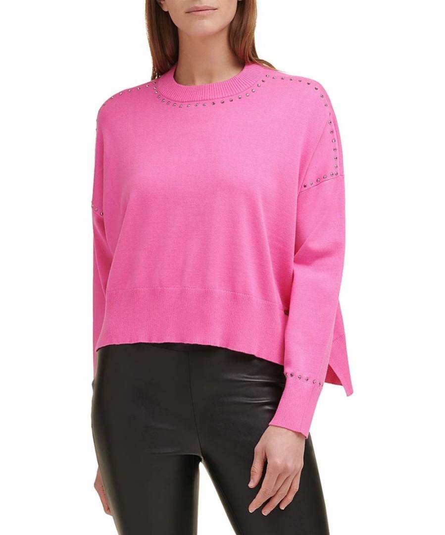 Clothing | * Best Sale Dkny Gogo Pink Rhinestone-Accent Crewneck Sweater Women