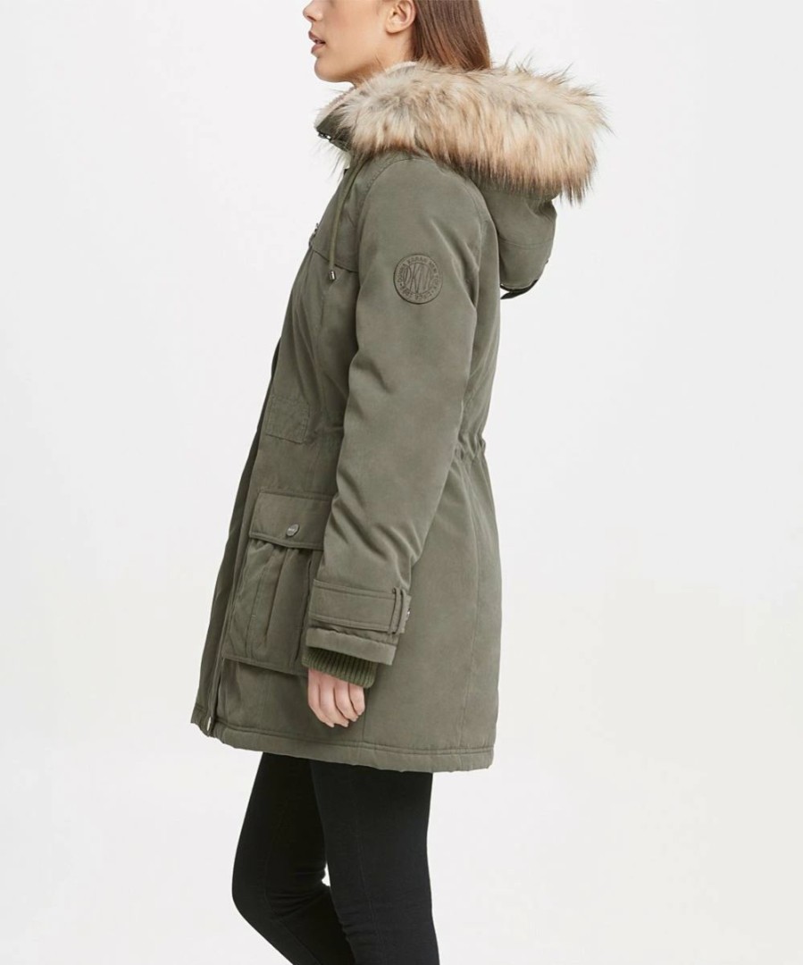 Clothing | * Best Pirce Dkny Olive Faux Fur-Trim Micro-Twill Hooded Parka Women & Juniors