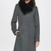 Clothing | * Cheapest Dkny Charcoal Faux Fur-Collar Wool Coat Women