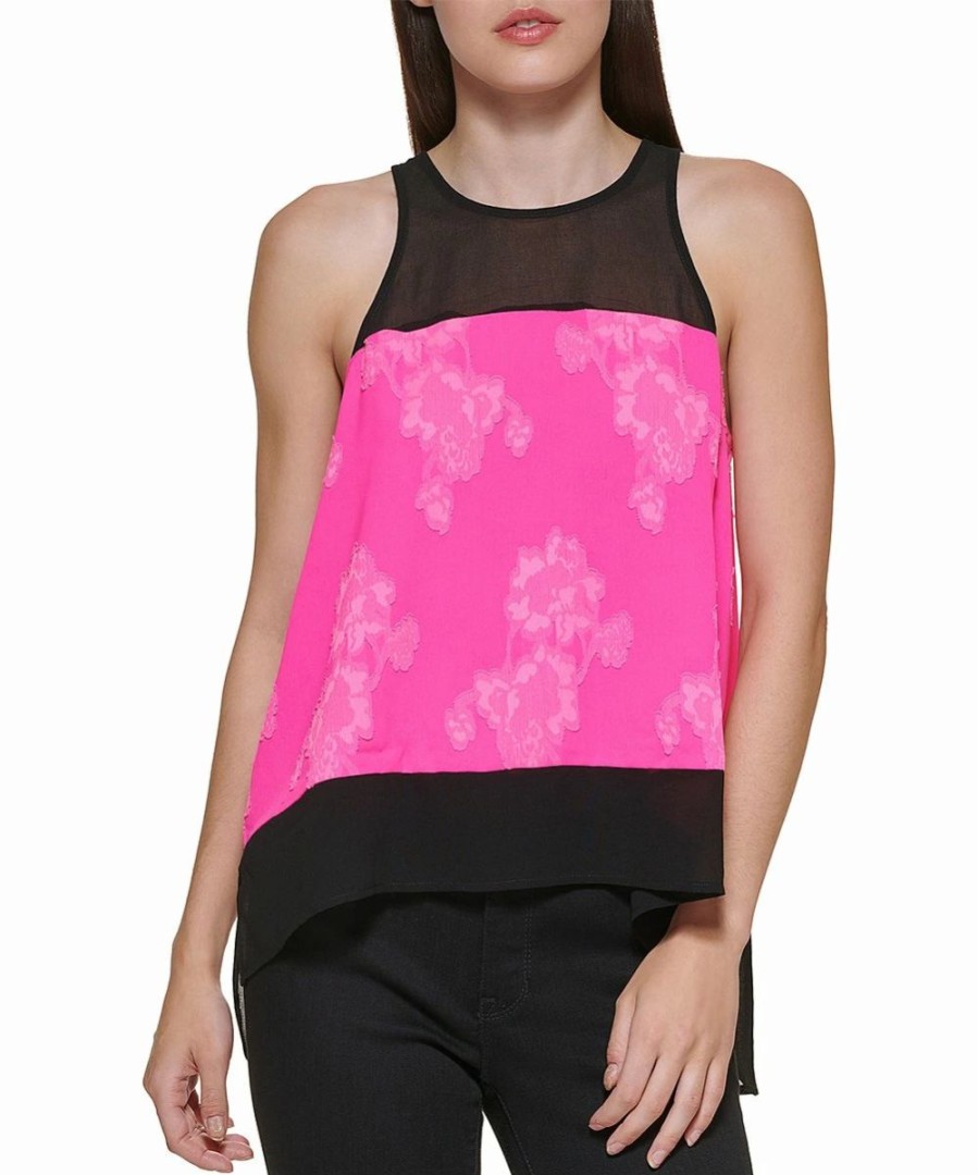 Other | * Brand New Dkny Black & Power Pink Floral High-Neck Sleeveless Top Women For Other