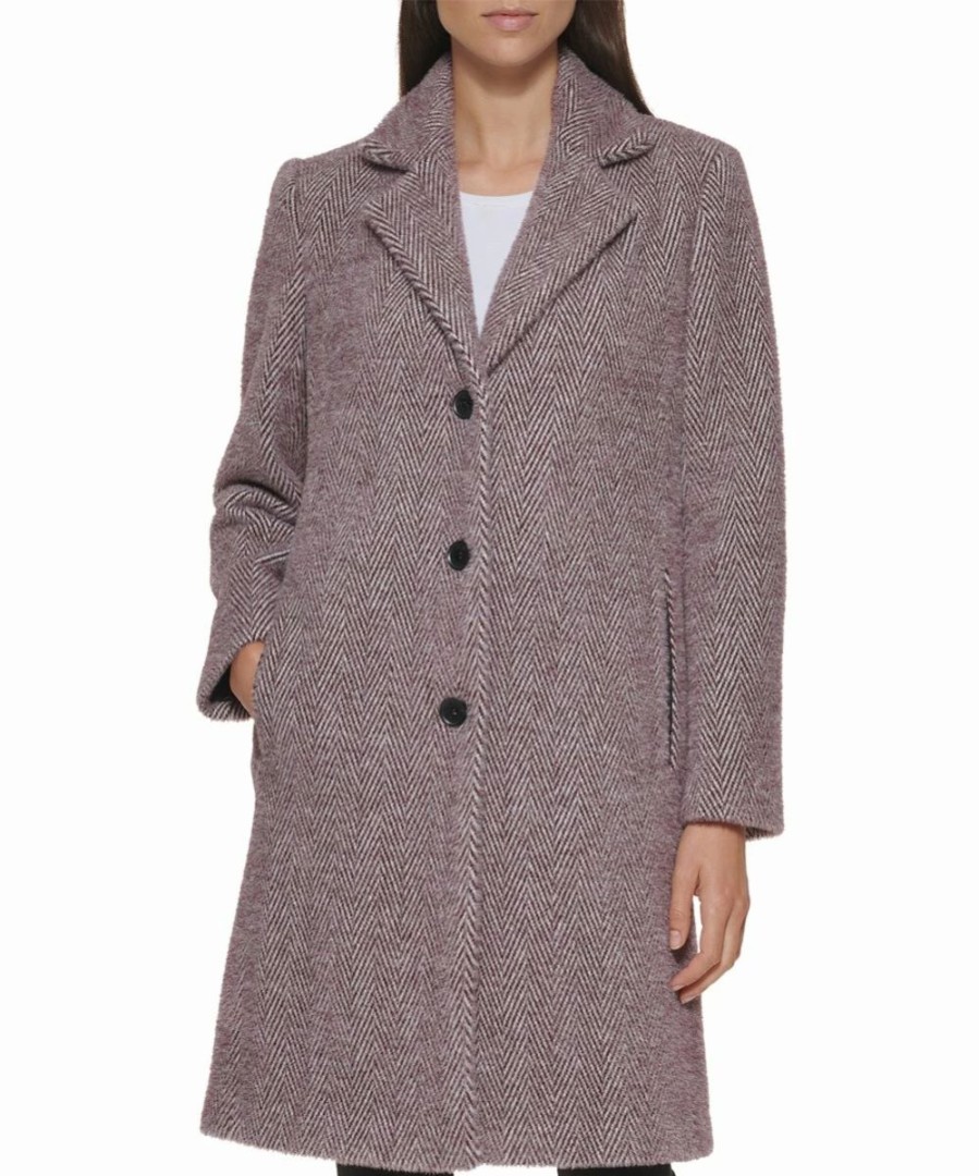 Clothing | * Buy Dkny Deep Plum Herringbone Button-Up Coat Petite For Women