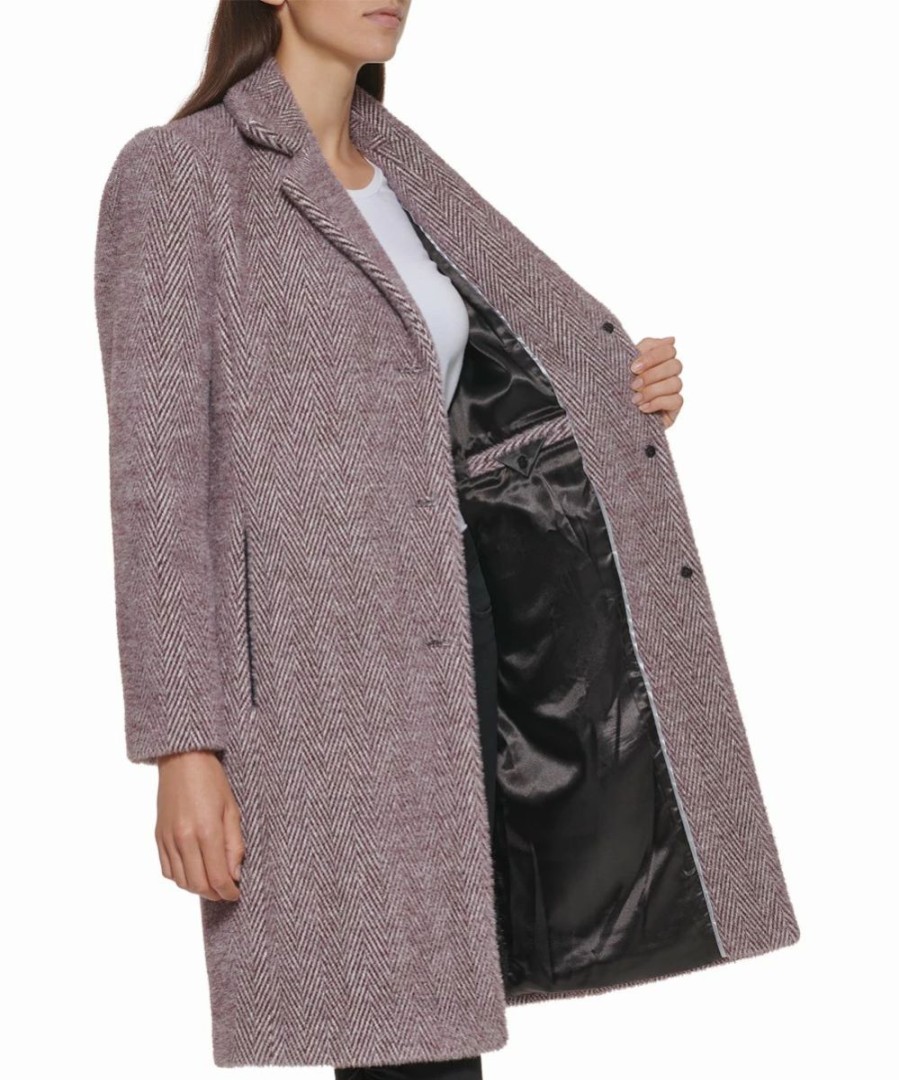 Clothing | * Buy Dkny Deep Plum Herringbone Button-Up Coat Petite For Women