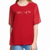 Clothing | * Cheapest Dkny Red Sheer-Overlay Sequin Logo Crewneck Tee Women