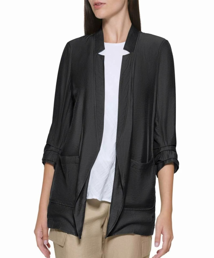 Clothing | * Hot Sale Dkny Black Scrunch-Sleeve Notch-Collar Blazer Women