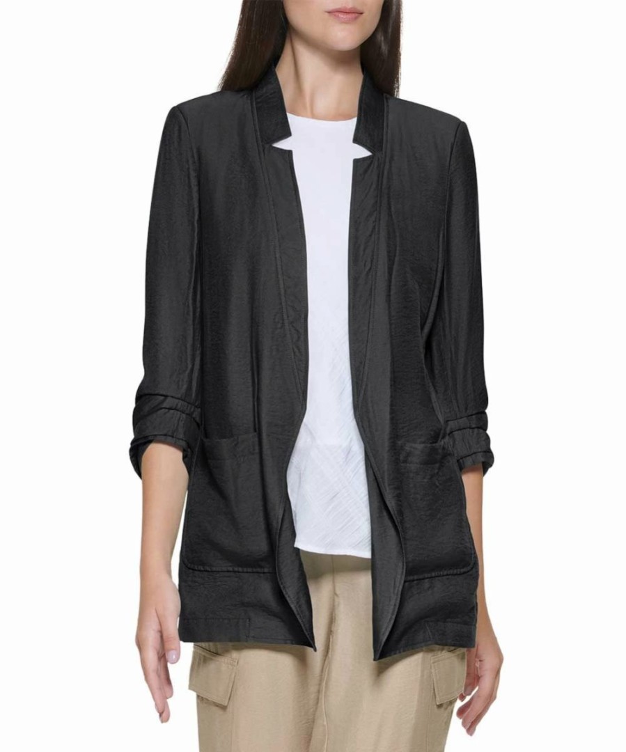 Clothing | * Hot Sale Dkny Black Scrunch-Sleeve Notch-Collar Blazer Women