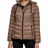 Clothing | * Best Sale Dkny Taupe Hooded Zip-Up Puffer Coat Women