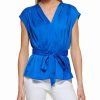 Clothing | * Wholesale Dkny Ocean Blue Tie-Waist Cap-Sleeve V-Neck Top Women