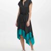 Clothing | * Hot Sale Dkny Black & Peacock Contrast-Hem Tie-Waist Handkerchief Dress Women