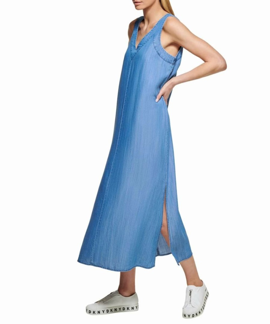 Clothing | * New Dkny Indigo Sleeveless Double V-Neck Maxi Dress Women