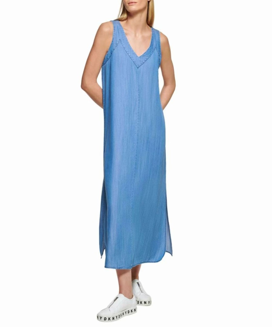 Clothing | * New Dkny Indigo Sleeveless Double V-Neck Maxi Dress Women