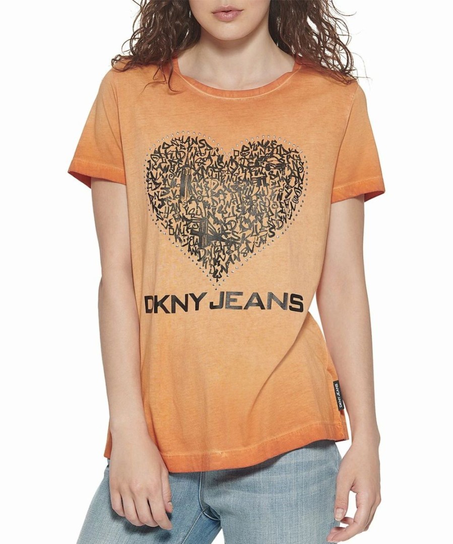 Clothing | * Promo Dkny Gold Flame Cold-Pigment Letter-Filled Heart Crewneck Tee Women