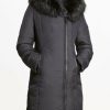 Clothing | * Cheapest Dkny Black Furry-Trim Asymmetric-Zip Parka Women