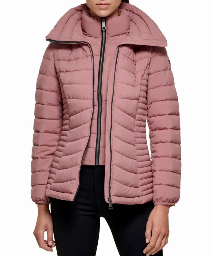 Clothing | * Coupon Dkny Rosewood Pink Hooded Double-Zip Packable Puffer Coat Women