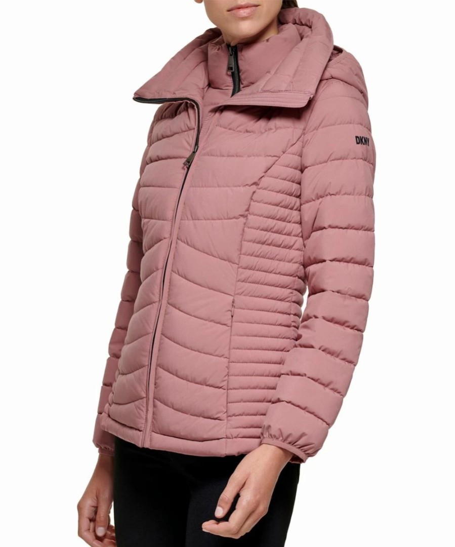 Clothing | * Coupon Dkny Rosewood Pink Hooded Double-Zip Packable Puffer Coat Women