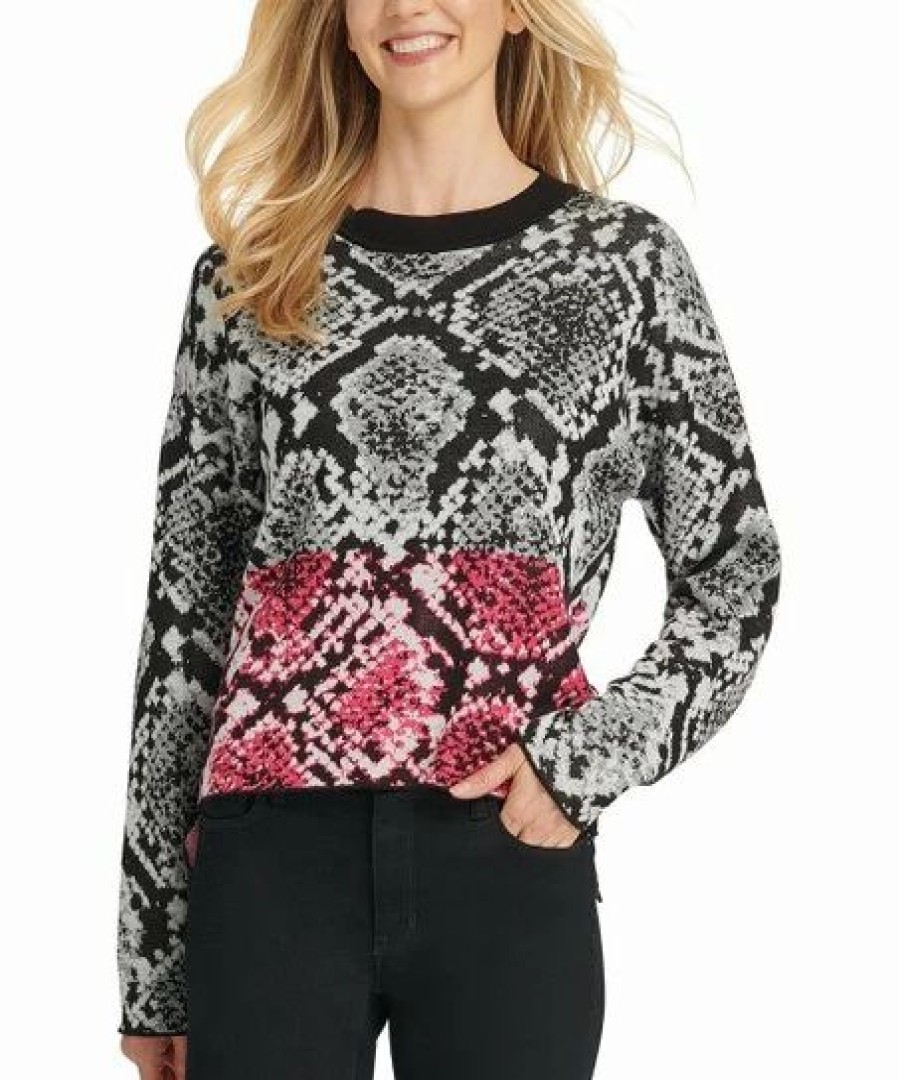 Clothing | * Best Deal Dkny Dark Gray & Red Snake Sweater Women