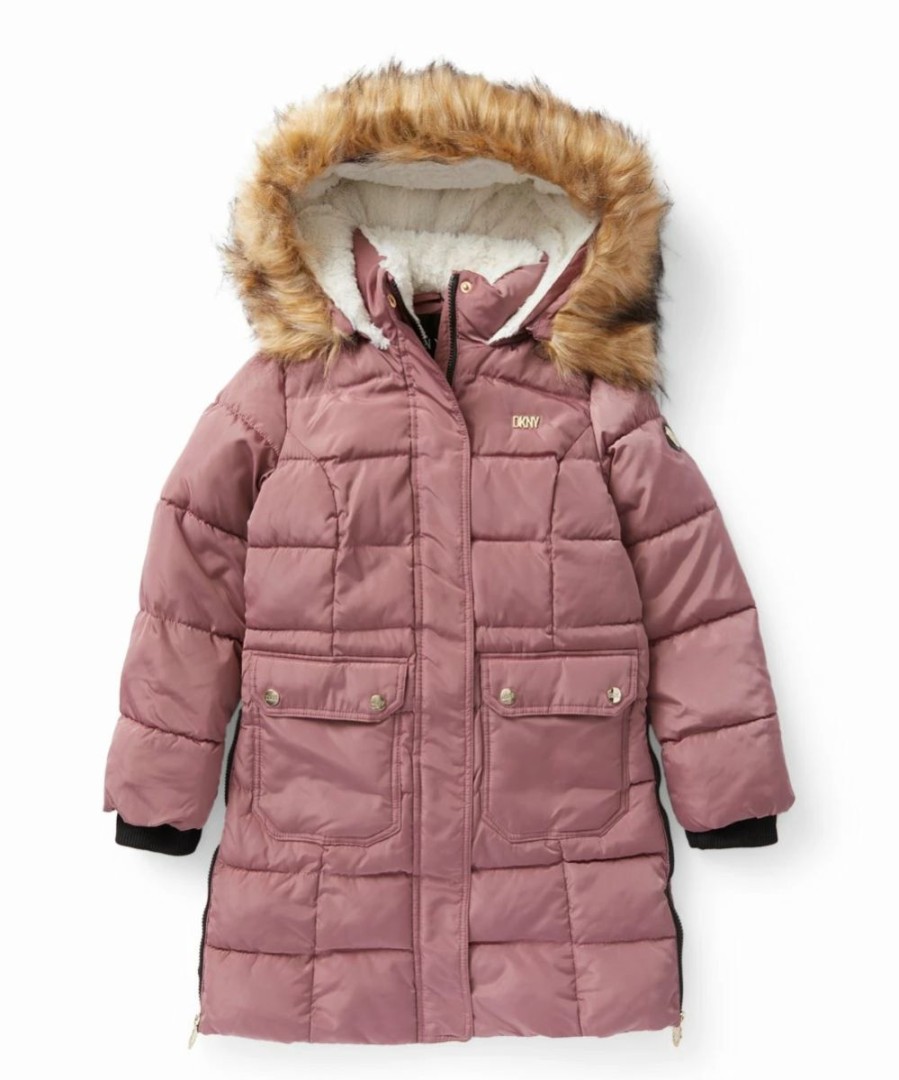 Clothing | * Cheap Dkny Dark Dusty Rose Faux Fur-Accent Glacier Shield Coat Girls For Kids