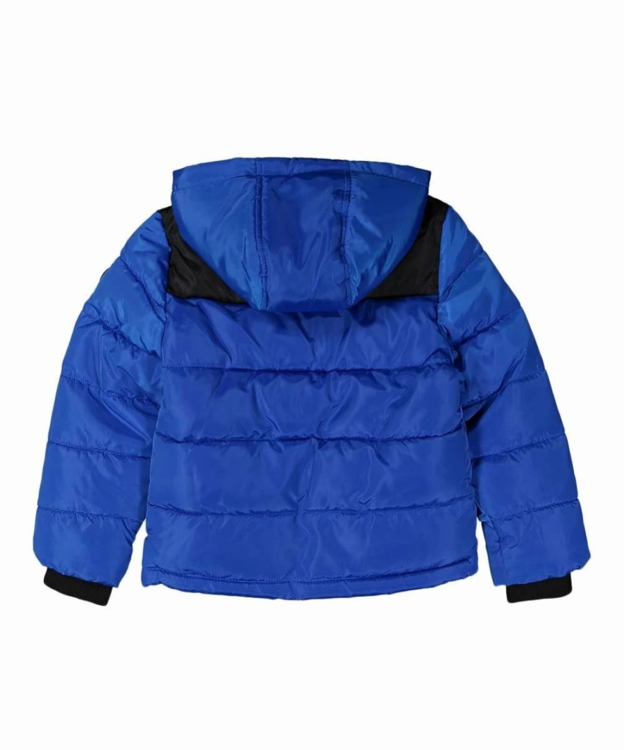 Clothing | * Discount Dkny Blue Royale & Black Color Block Classic Puffer Jacket Boys For Kids