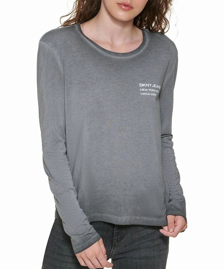 Other | * Coupon Dkny Faded Black Cold Pigment Dye Long-Sleeve Crewneck Tee Women For Other