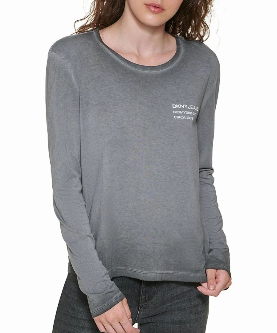 Other | * Coupon Dkny Faded Black Cold Pigment Dye Long-Sleeve Crewneck Tee Women For Other