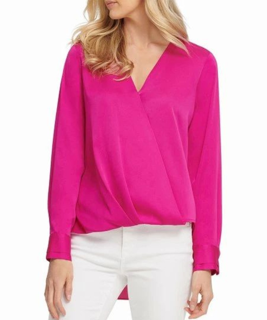 Clothing | * Wholesale Dkny Medium Pink Surplice Long-Sleeve Top Women