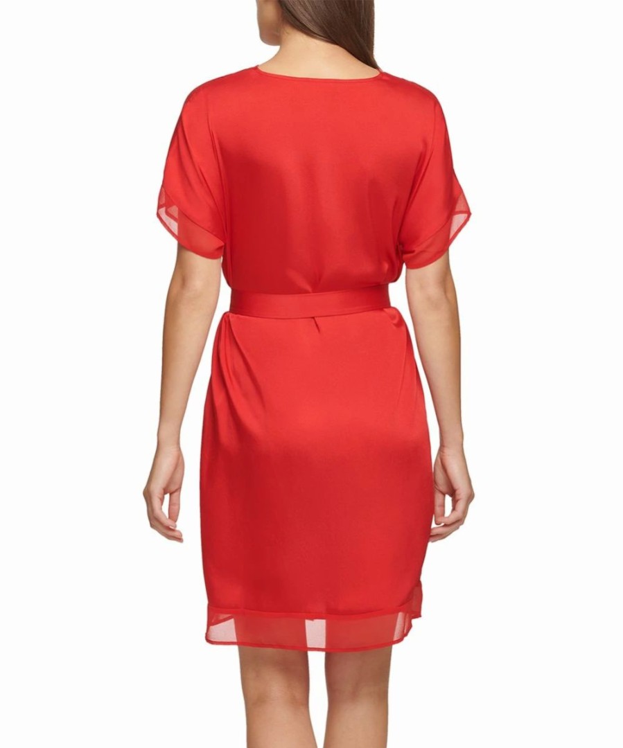 Clothing | * Buy Dkny Red Alert Overlay V-Neck Belted Shift Dress Women